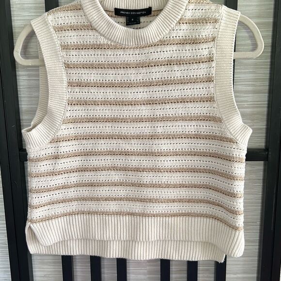 French connection beige knit striped  sleeveless sweater size S ￼ - Picture 1 of 5